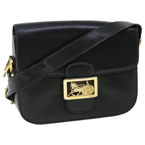 celine horse carriage shoulder bag black|CELINE Horse Carriage Shoulder Bag Leather Black Auth .